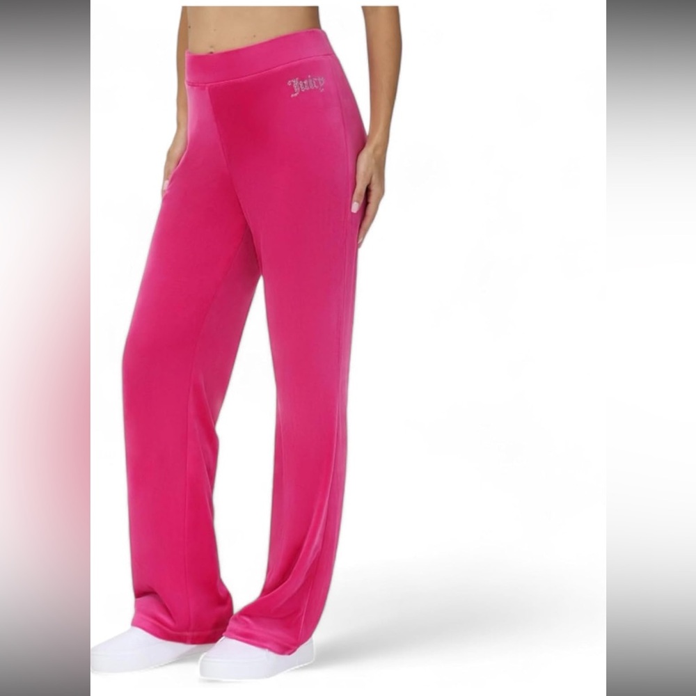 NWOT Y2K Juicy Couture Women's Bling Fuchsia Velour Track Lounge Pants